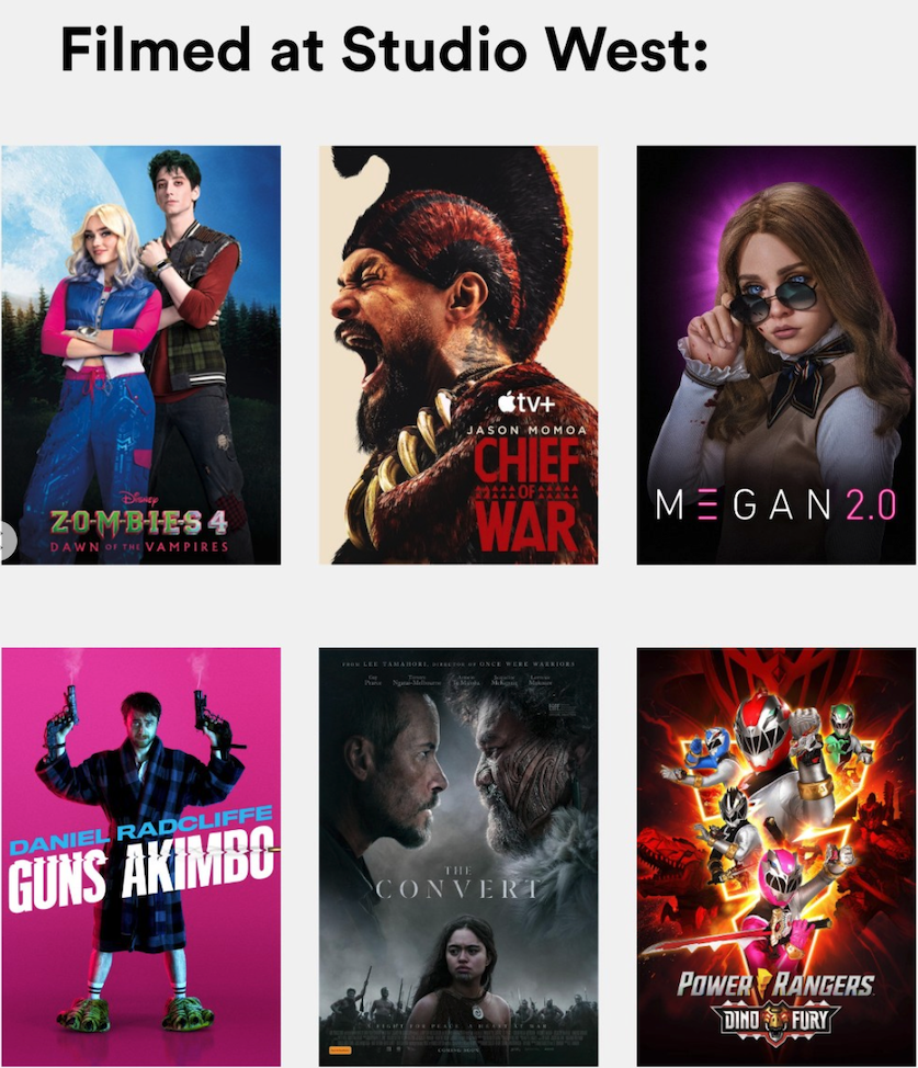 Filmed at Auckland's Studio West: Zombies 4, Chief of War, Megan 2.0, Guns Akimbo, The Convert, Power Rangers, and more